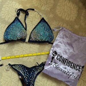 Angel competition suitSparkling Black and Blue Rhinestone competition Bikini Set